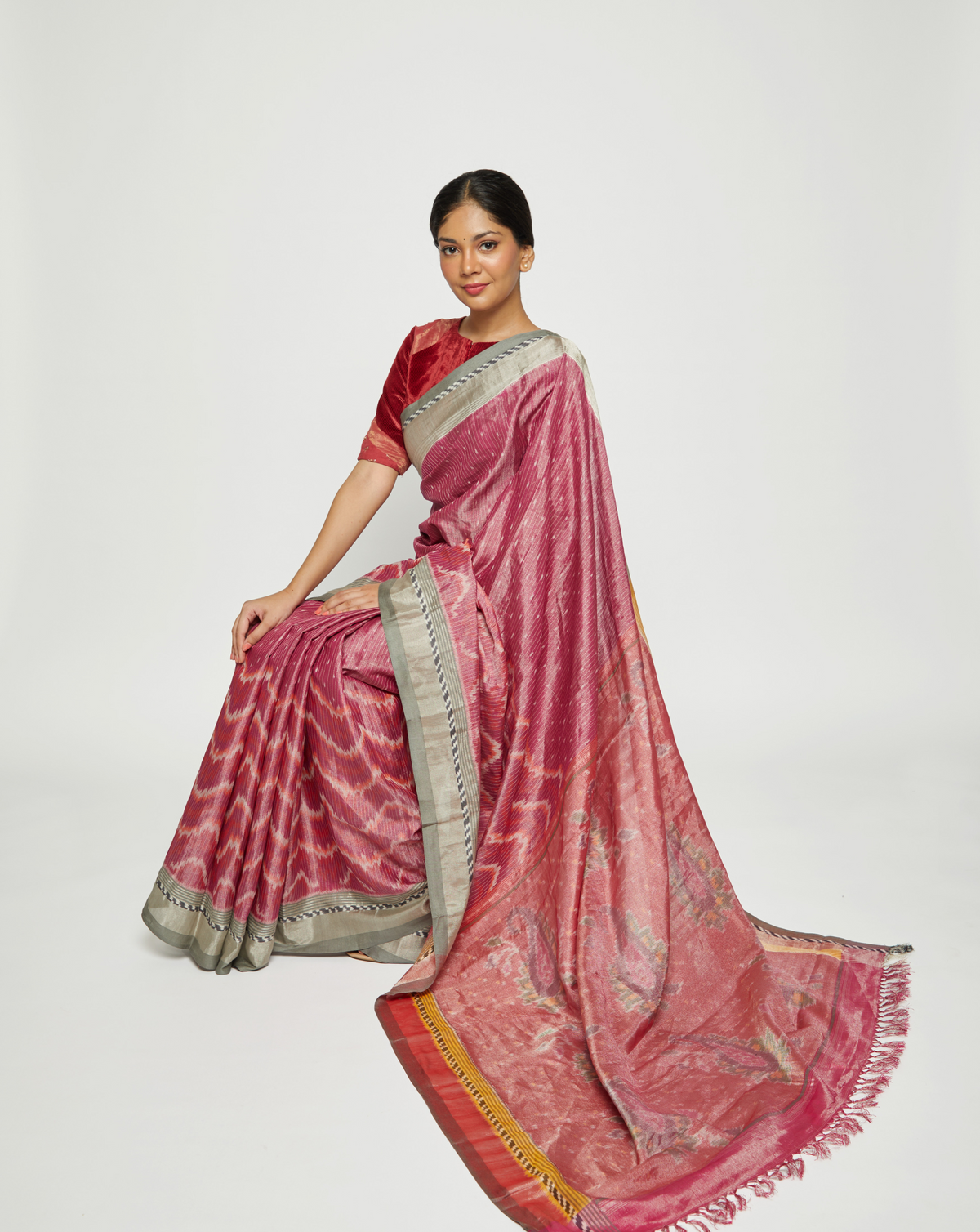 Sonah Handwoven Ikat Eri Silk Saree