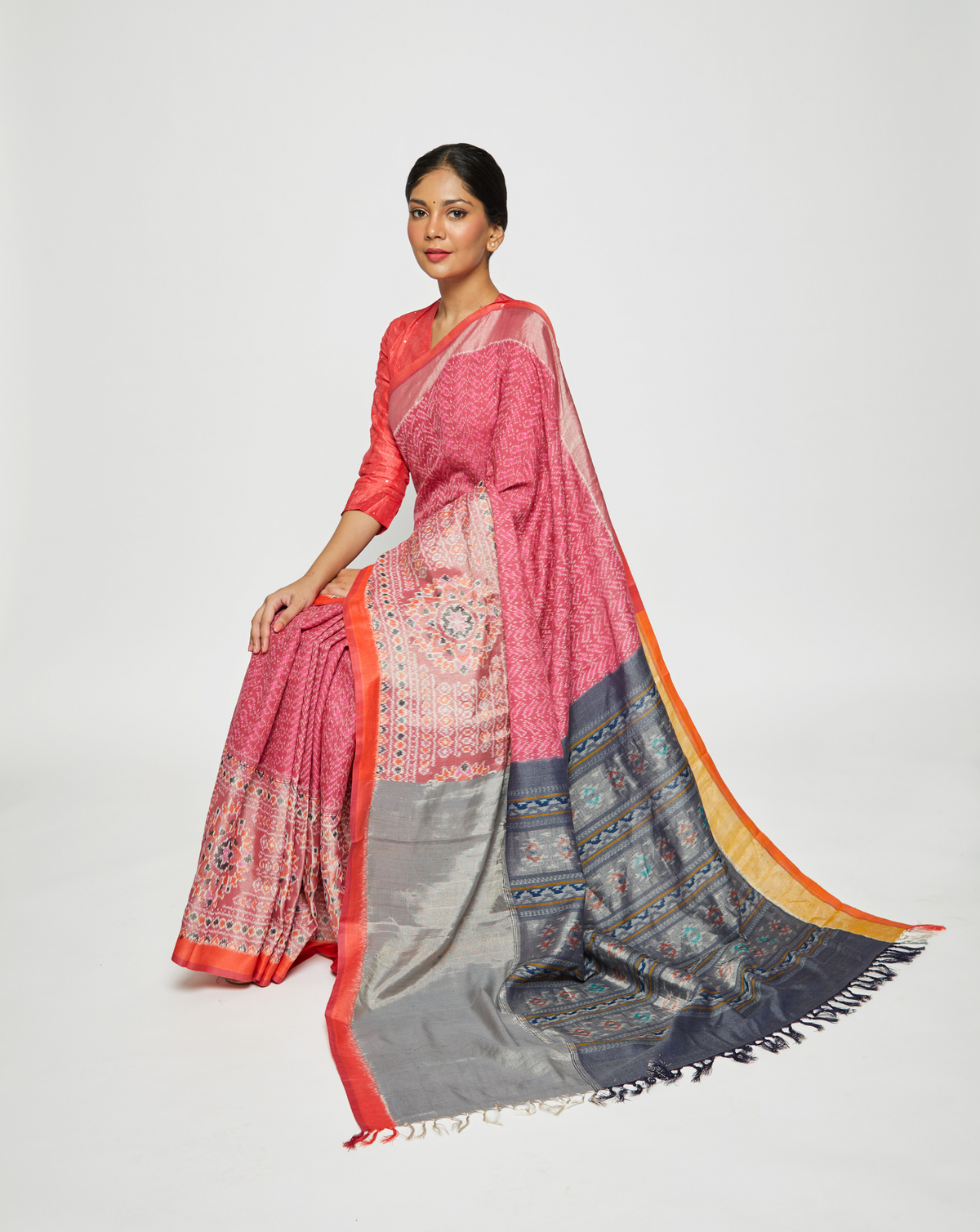 Patalah Handwoven Ikat Eri Silk Saree