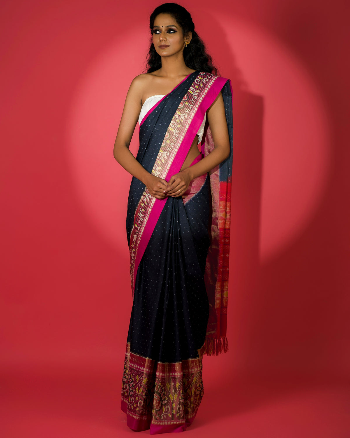 SAANJH MAYURA Ikat Eri Silk Saree